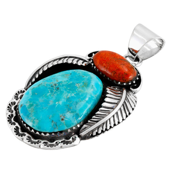 Turquoise & Coral Pendant Sterling Silver P3344-C85A
