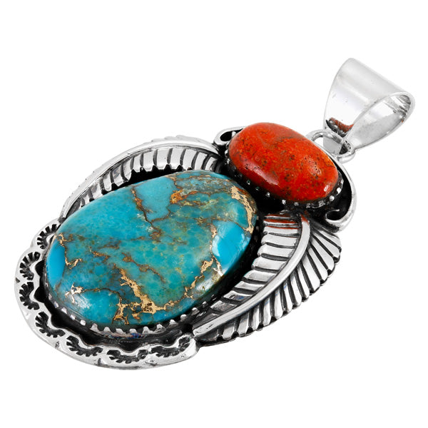 Turquoise & Coral Pendant Sterling Silver P3344-C85B