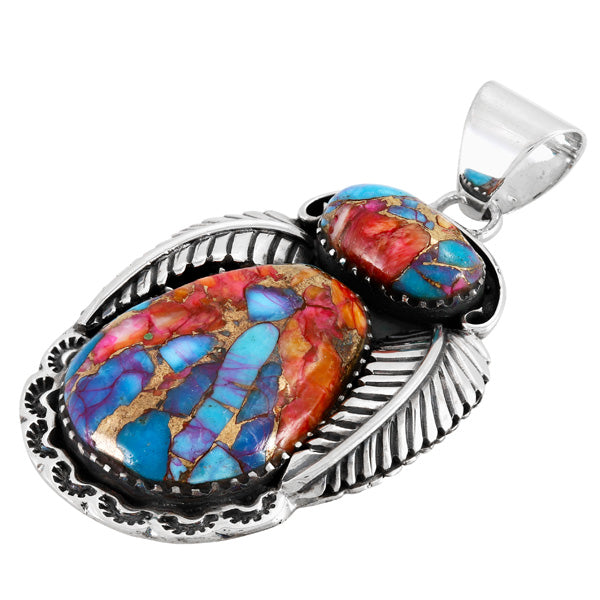 Rainbow Spiny Turquoise Pendant Sterling Silver P3344-C91