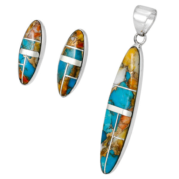 Spiny Turquoise Pendant & Earrings Set Sterling Silver PE4008-C89B