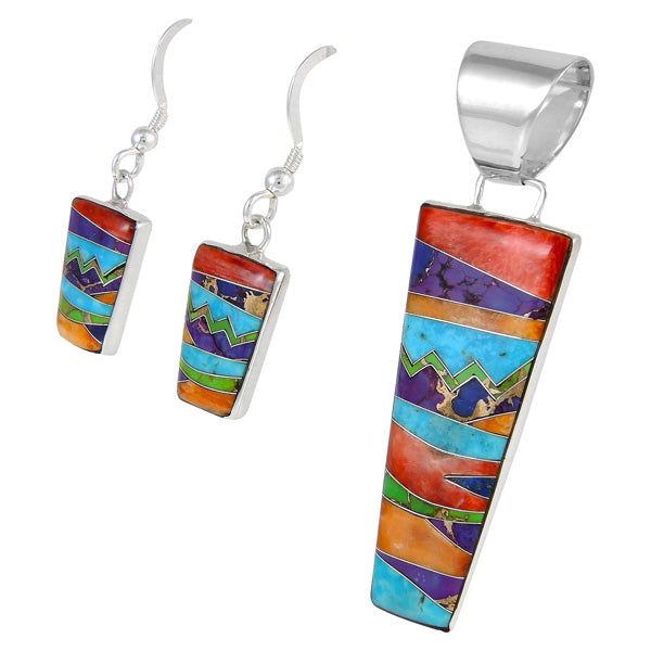 Sterling Silver Pendant & Earrings Set Multicolor PE4012-C30