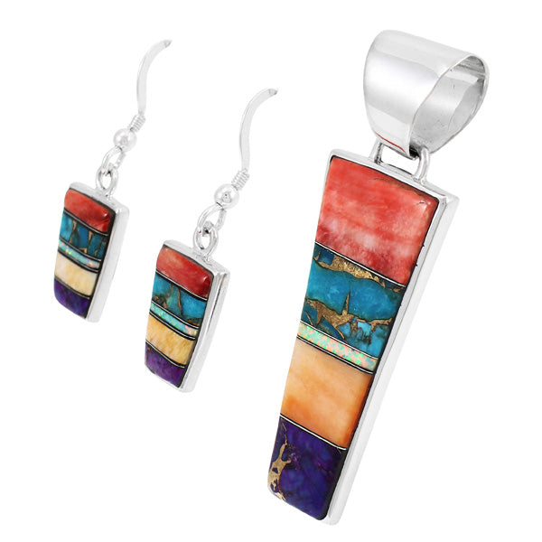 Sterling Silver Pendant & Earrings Set Multicolor PE4012-C01