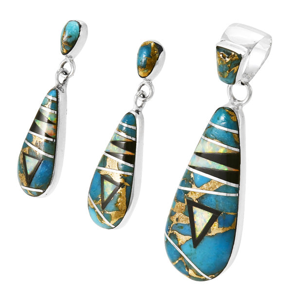 Matrix Turquoise Pendant & Earrings Set Sterling Silver PE4014-C24