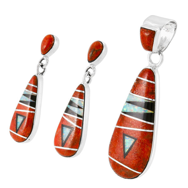 Coral Pendant & Earrings Set Sterling Silver PE4014-C26