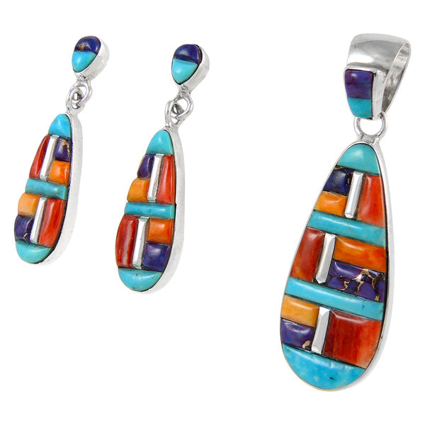 Sterling Silver Pendant & Earrings Set Multicolor PE4014-C51