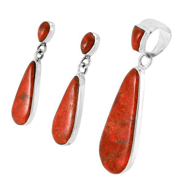 Coral Pendant & Earrings Set Sterling Silver PE4014-C74