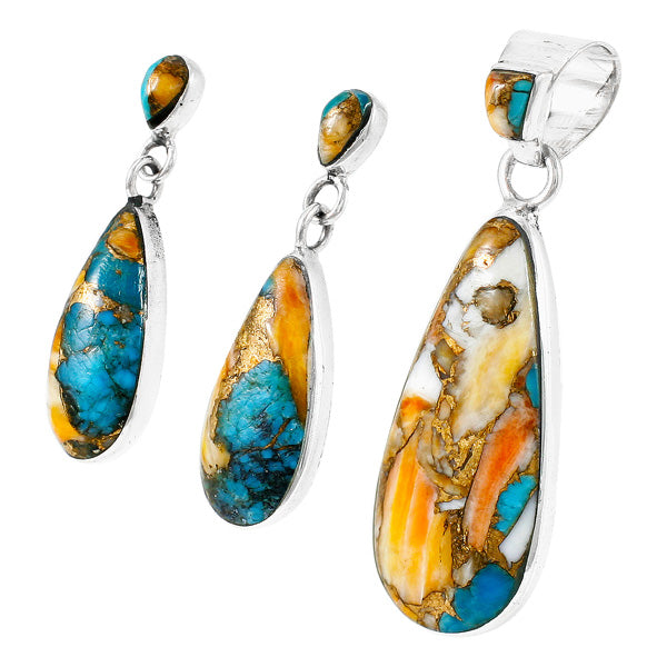 Spiny Turquoise Pendant & Earrings Set Sterling Silver PE4014-C89