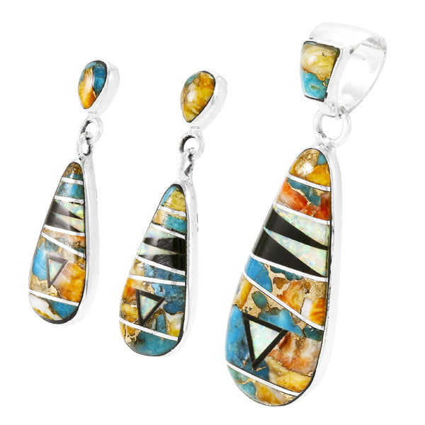 Spiny Turquoise Pendant & Earrings Set Sterling Silver PE4014-C29