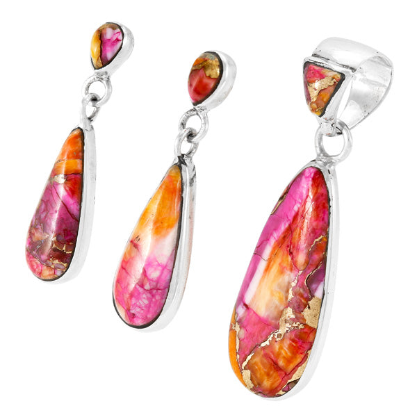 Plum Spiny Matching Pendant & Earrings Set Sterling Silver PE4014-C92