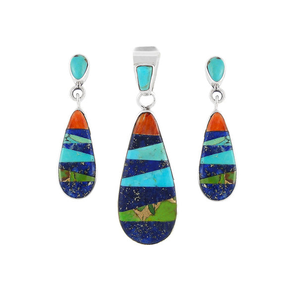 Sterling Silver Pendant & Earrings Set Multicolor PE4014-C01