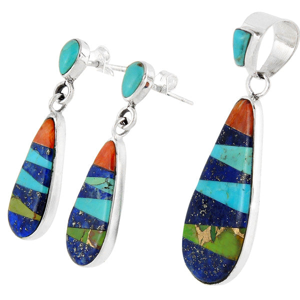 Sterling Silver Pendant & Earrings Set Multicolor PE4014-C01