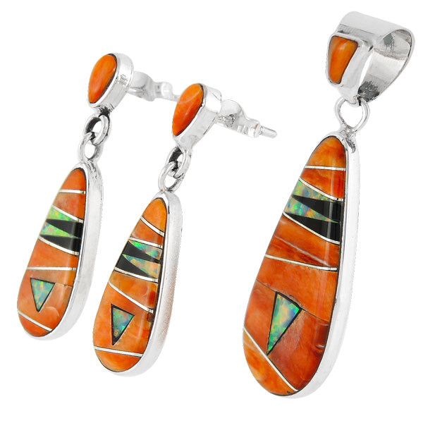 Spiny Oyster Pendant & Earrings Set Sterling Silver PE4014-C25