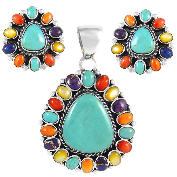 Sterling Silver Pendant & Earrings Set Multicolor PE4024-SM-C71