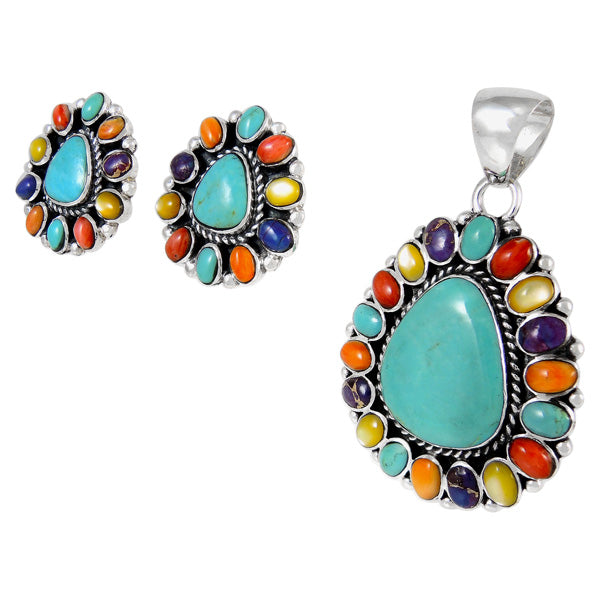 Sterling Silver Pendant & Earrings Set Multicolor PE4024-SM-C71