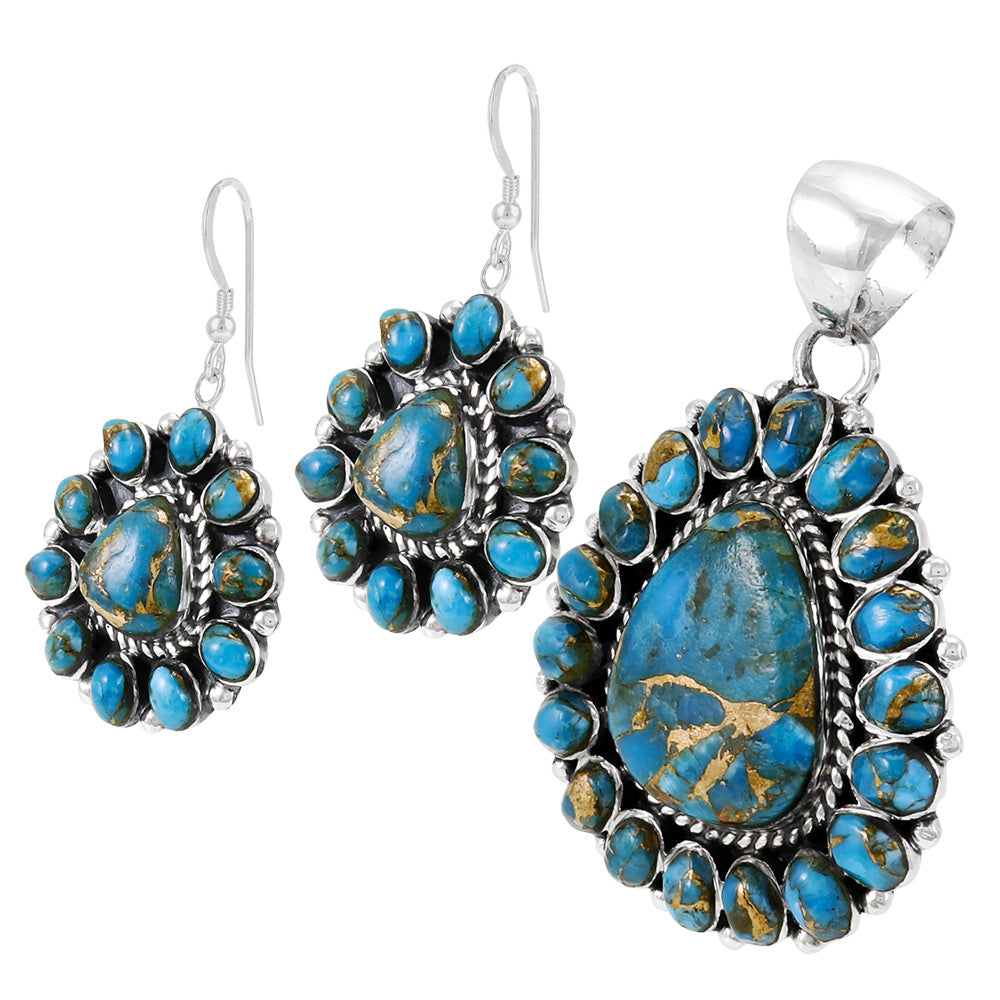 Matrix Turquoise Sterling Silver Pendant & Earrings Set PE4024-SM-C84