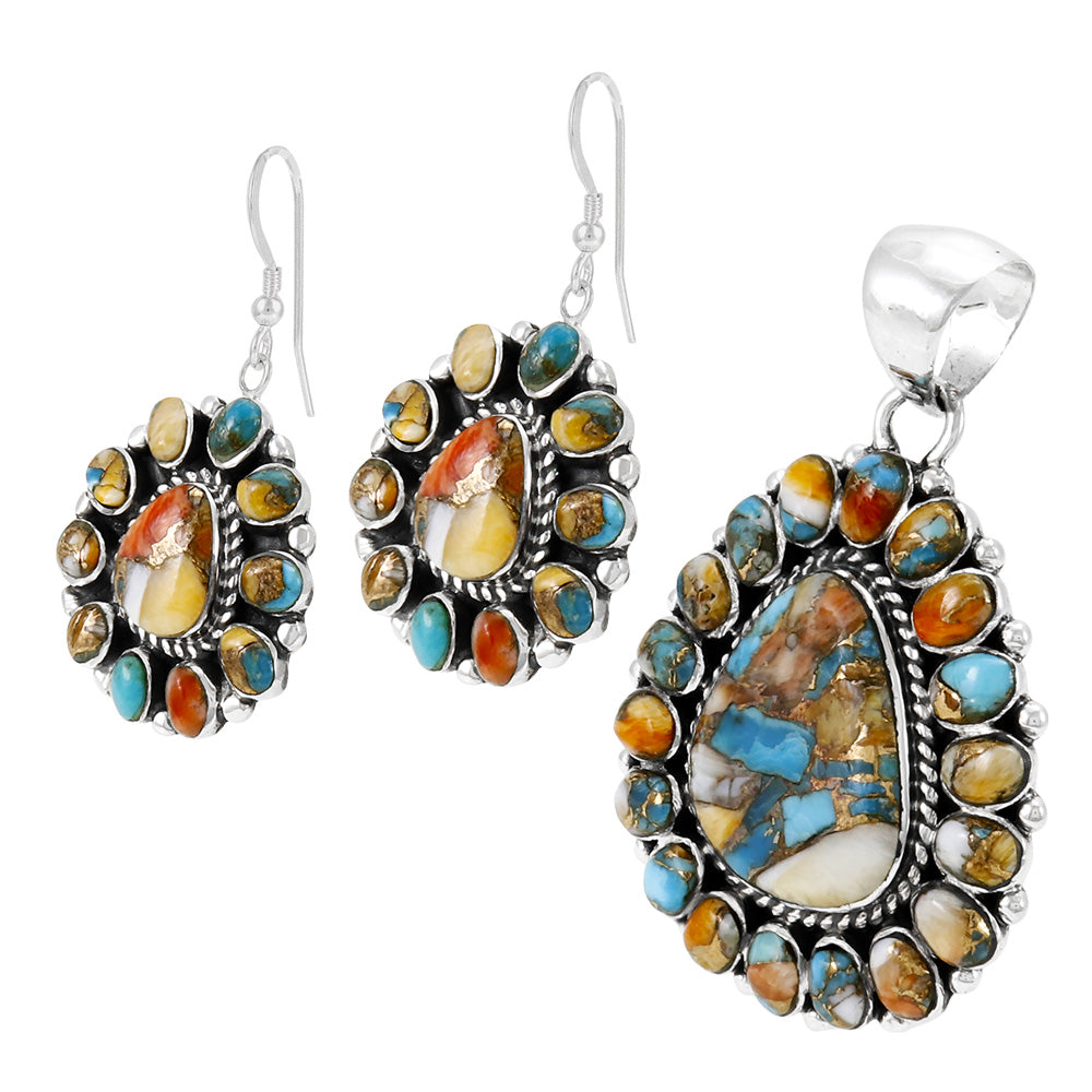 Spiny Turquoise Sterling Silver Pendant & Earrings Set PE4024-SM-C89