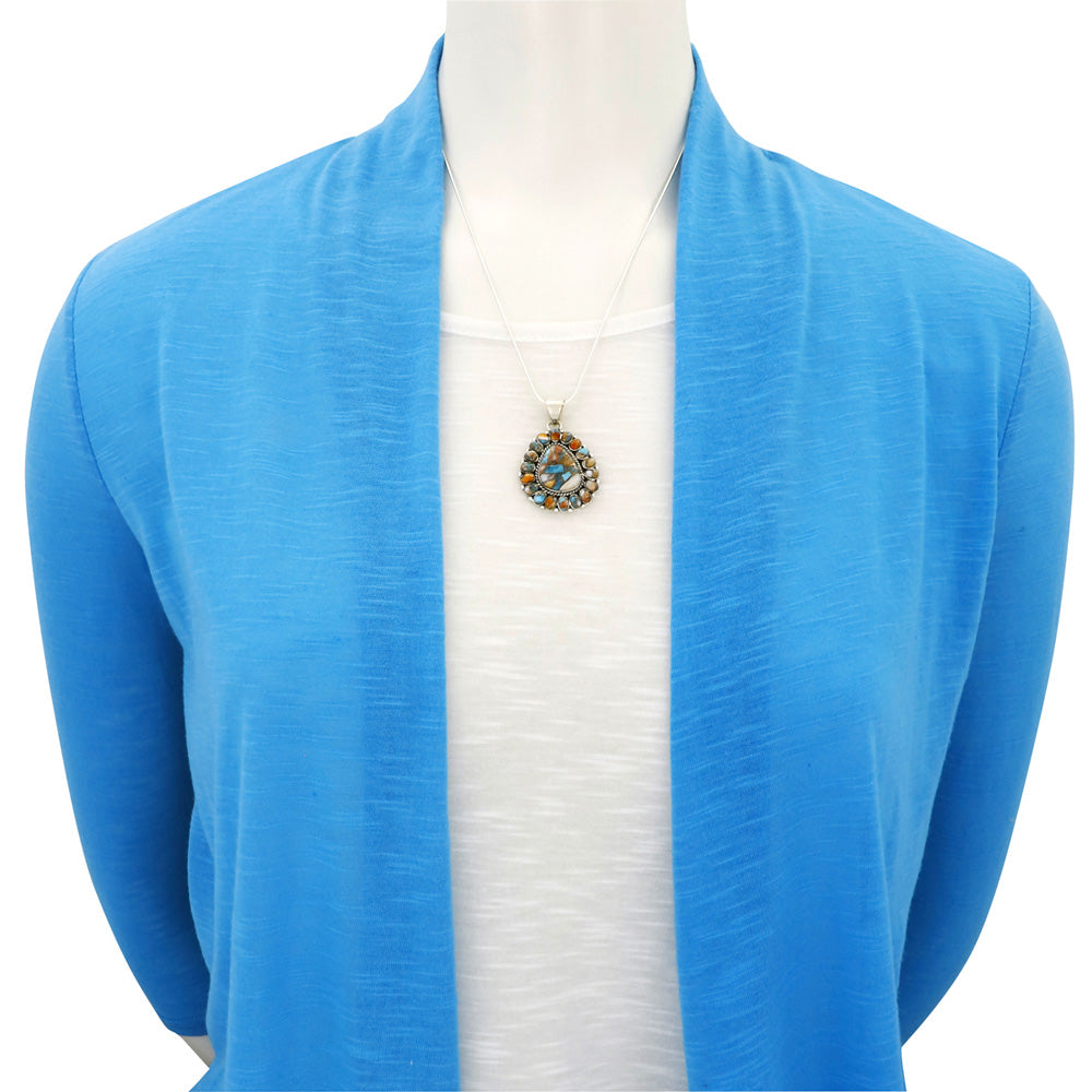 Spiny Turquoise Sterling Silver Pendant & Earrings Set PE4024-SM-C89