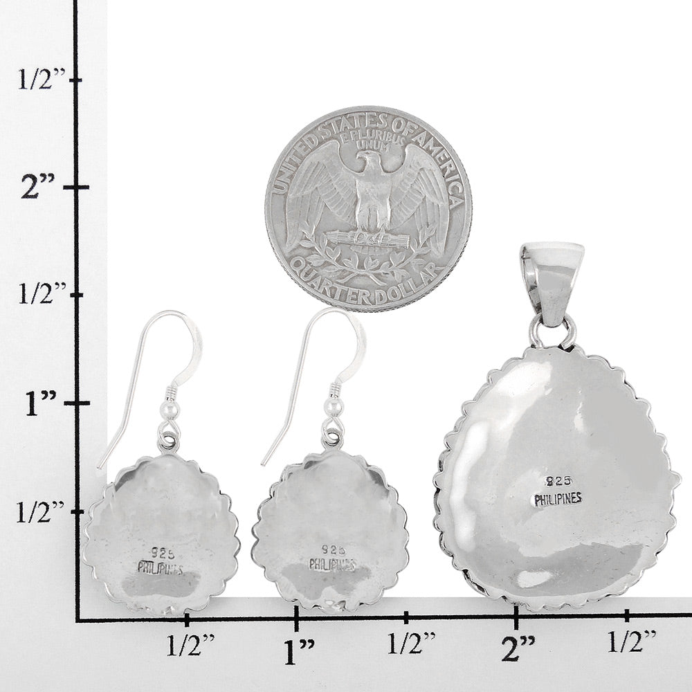 Spiny Turquoise Sterling Silver Pendant & Earrings Set PE4024-SM-C89