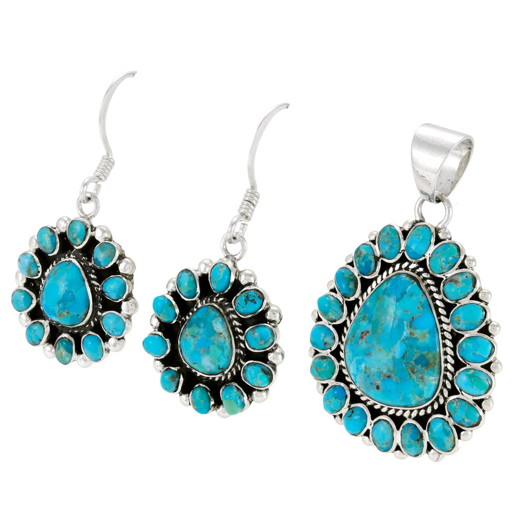 Sterling Silver Pendant & Earrings Set Turquoise PE4024-SM-C75