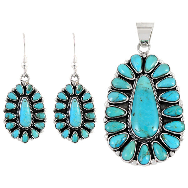 Sterling Silver Pendant & Earrings Set Turquoise PE4029-C75
