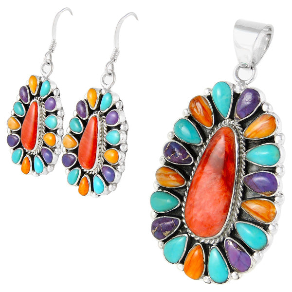 Sterling Silver Pendant & Earrings Set Multicolor PE4029-C71