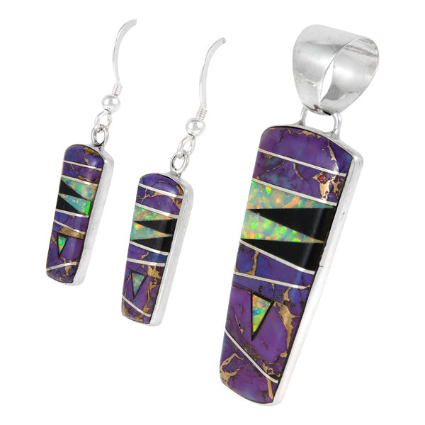 Sterling Silver Pendant & Earrings Set Purple Turquoise PE4030-C23