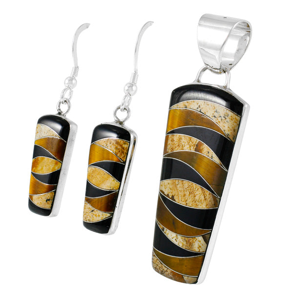 Tiger Eye Pendant & Earrings Set Sterling Silver PE4030-C33