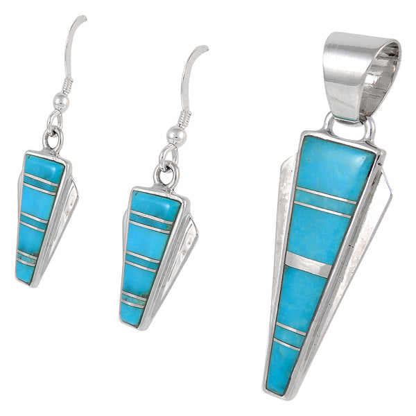 Sterling Silver Pendant & Earrings Set Turquoise PE4033-C05