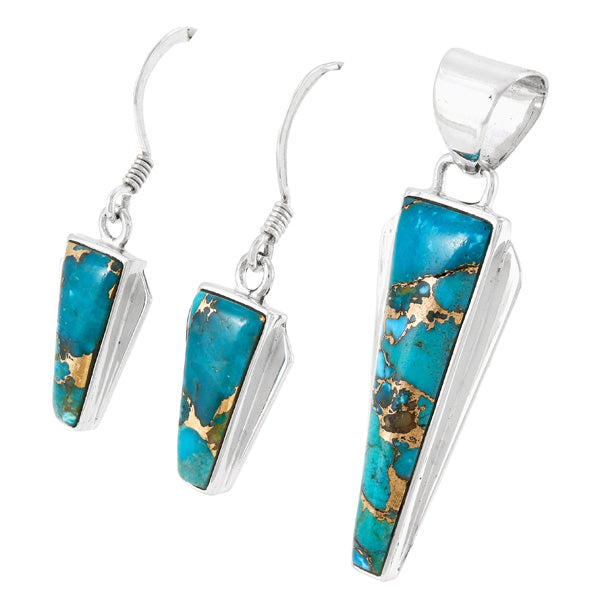 Matrix Turquoise Pendant & Earrings Set Sterling Silver PE4033-C84B