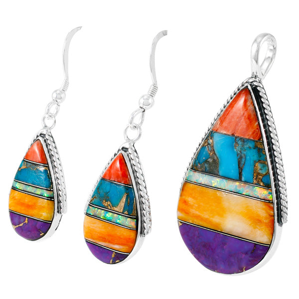 Sterling Silver Pendant & Earrings Set Multicolor PE4054-C00