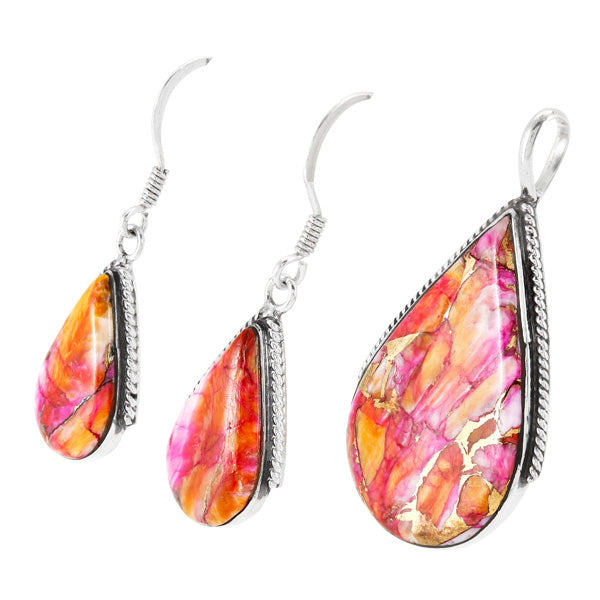 Plum Spiny Matching Pendant & Earrings Set Sterling Silver PE4054-C92