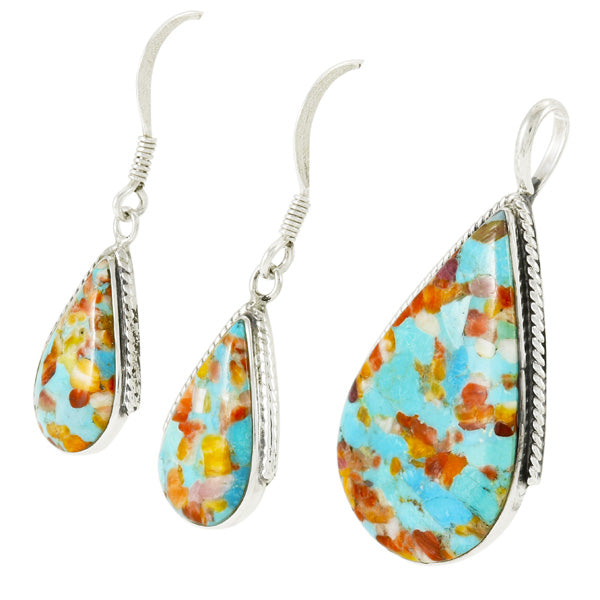 Sprinkles Spiny Turquoise Pendant & Earrings Set Sterling Silver PE4054-C93