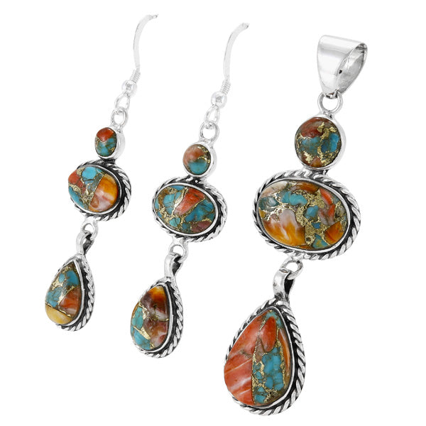 Spiny Turquoise Pendant & Earrings Set Sterling Silver PE4064-C89