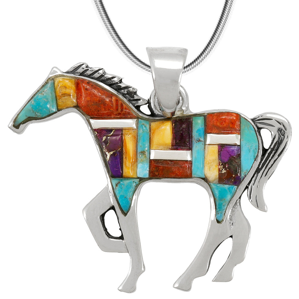 Horse Pendant Multi Gemstones Sterling Silver P3049-SM-C51