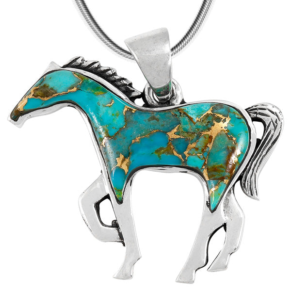 Horse Jewelry Pendant Matrix Turquoise Sterling Silver P3049-SM-C84