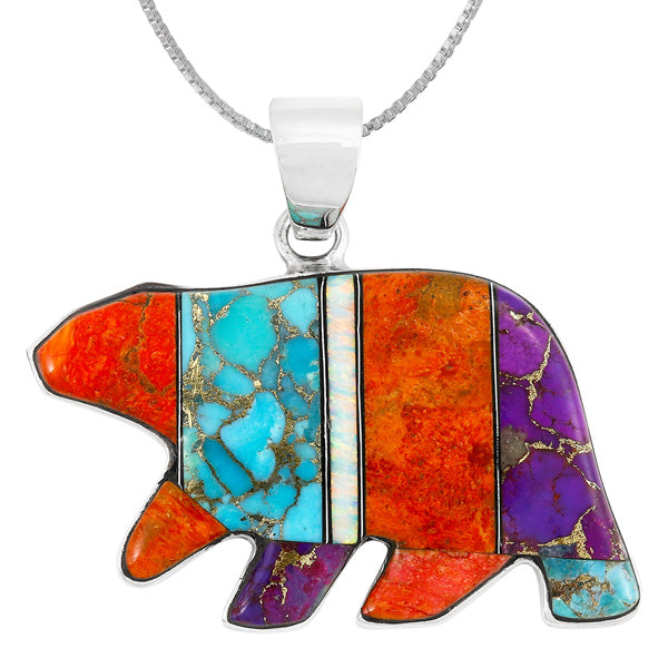 Sterling Silver Bear Pendant Multicolor P3052-C00
