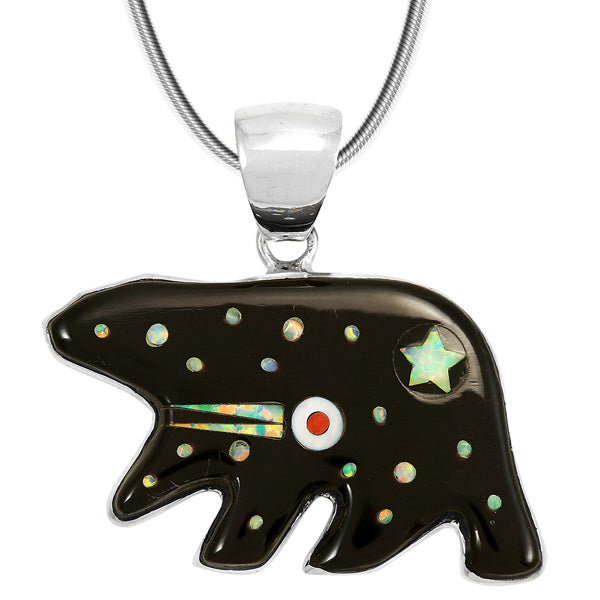 Bear Black Opal Gemstone Pendant Sterling Silver P3052-C27