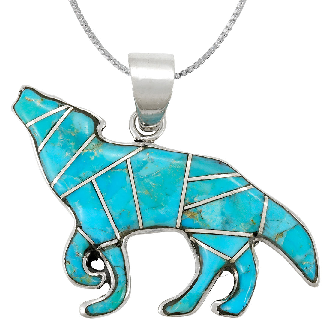 Turquoise Coyote Wolf Pendant Sterling Silver P3057-C05