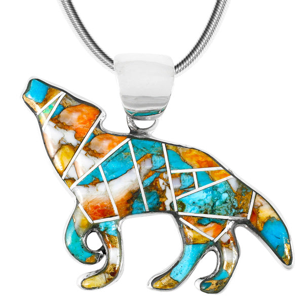 Sterling Silver Coyote Wolf Pendant Spiny Turquoise P3057-C89
