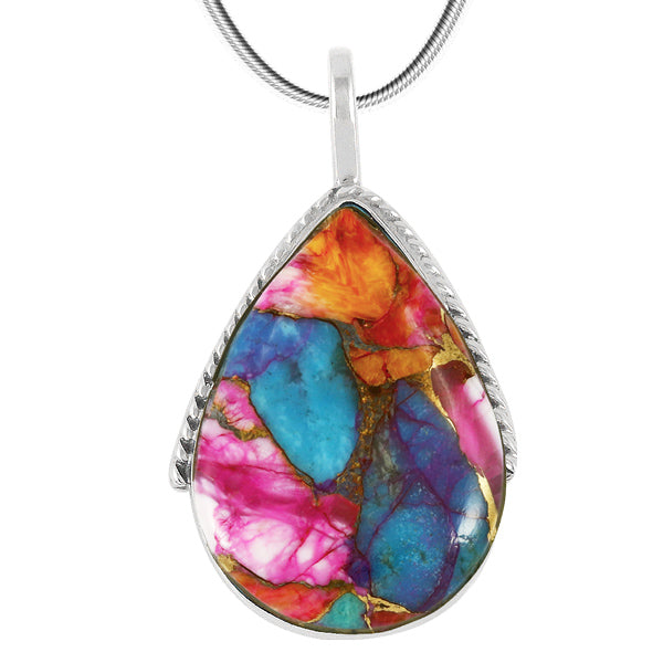 Rainbow Spiny Turquoise Pendant Sterling Silver P3075-C91