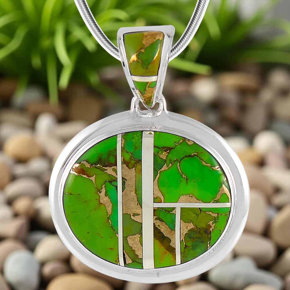 Green Turquoise Pendant Sterling Silver P3082-LG-C06