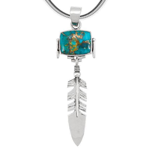 Matrix Turquoise Feather Pendant Sterling Silver P3087-C84