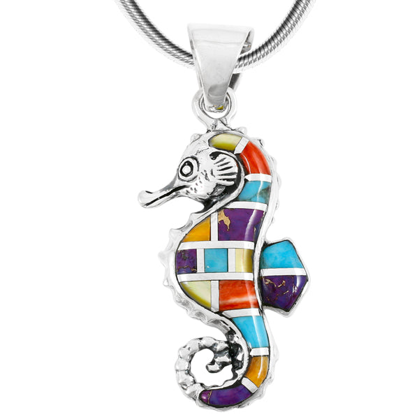 Sterling Silver Sea Horse Pendant Multicolor P3149-SM-C01
