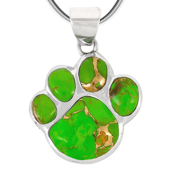 Sterling Silver Paw Pendant Green Turquoise P3178-C76