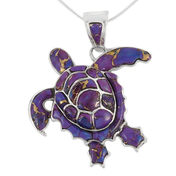 Sterling Silver Turtle Pendant Purple Turquoise P3180-C07