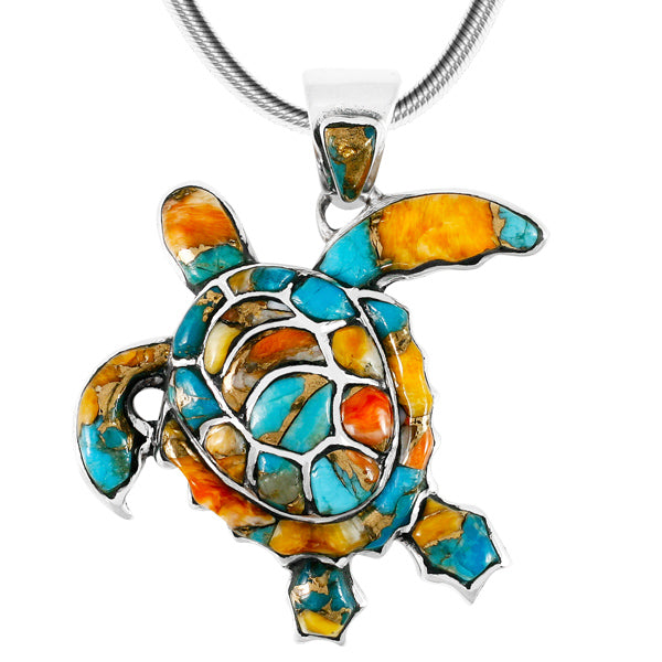Sterling Silver Turtle Pendant Spiny Oyster P3180-C89