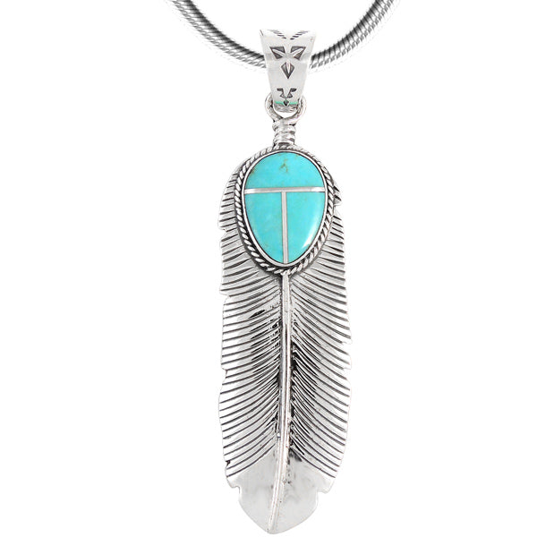 Sterling Silver Feather Pendant Turquoise P3190-LG-C05