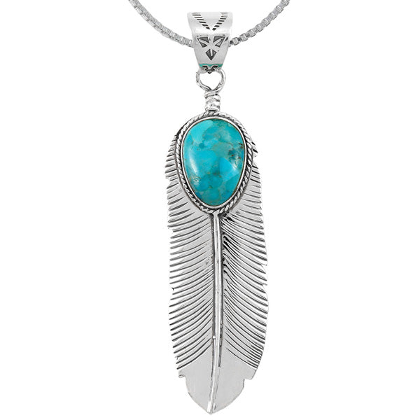 Sterling Silver Feather Pendant Turquoise P3190-LG-C75