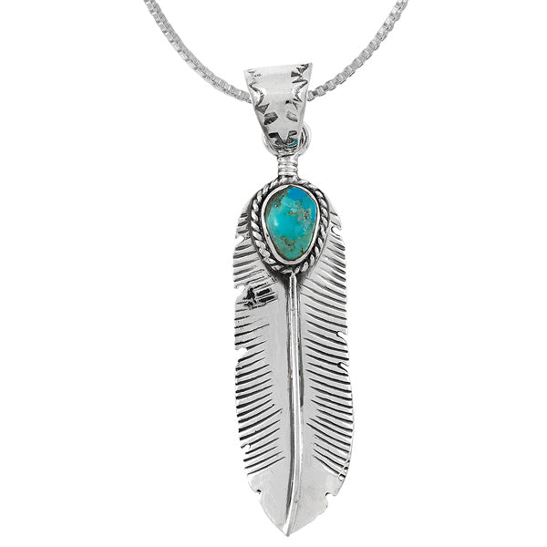 Sterling Silver Feather Pendant Turquoise P3190-SM-C75