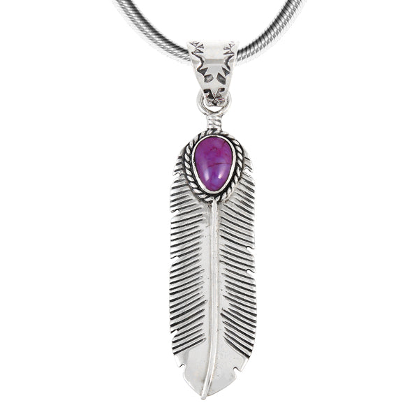 Sterling Silver Feather Pendant Purple Turquoise P3190-SM-C77